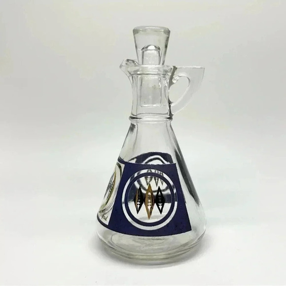 Vtg GAY FAD / HAZEL ATLAS Cruet w/Lid Periwinkle Blue/Gold RARE HTF Pattern MCM - Picture 3 of 9